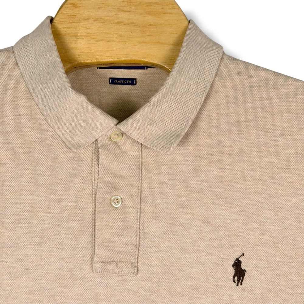 Polo Ralph Lauren Polo Shirt Men XL Tan Classic Fit Cotton Pony Logo Casual SEO